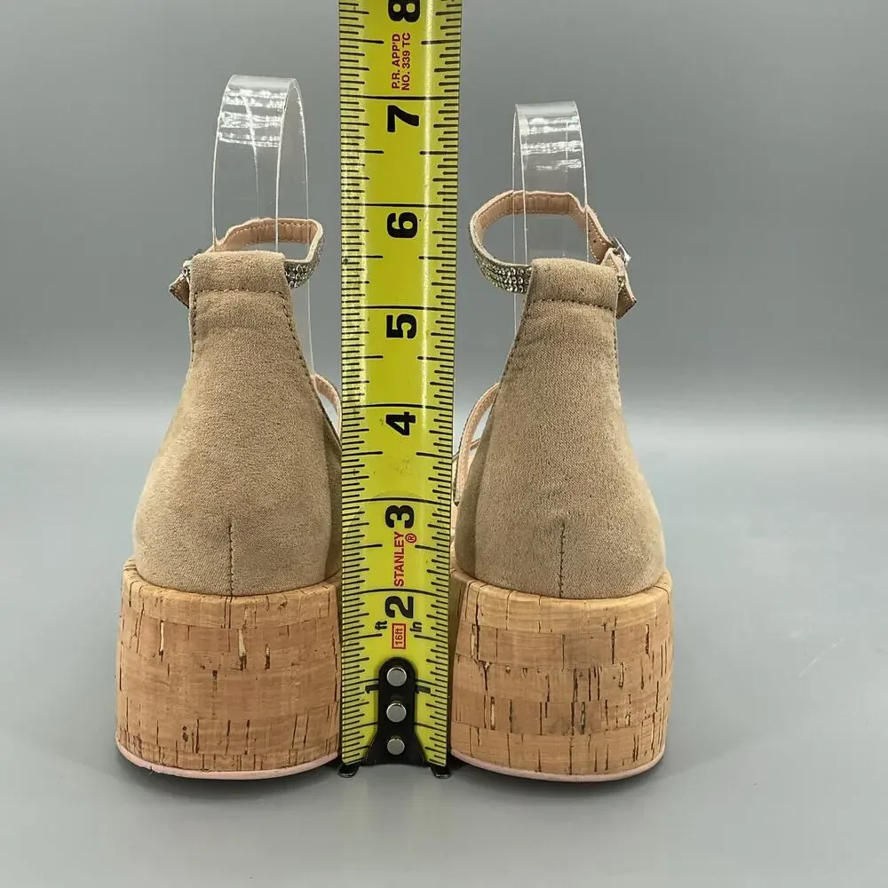 NEW Steve Madden Girls Varia Rhinestone Wedge Sandals Beige Size 4